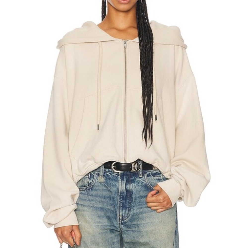 R13 balloon cropped oversized hoodie in stone, 100% cotton, Size L